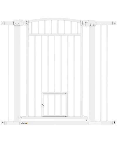 PawHut 30"-41" Dog Gate w/ Cat Door, 3-Inch & 5.5-Inch Extension Kit