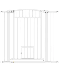 PawHut 30"-41" Dog Gate w/ Cat Door, 3-Inch & 5.5-Inch Extension Kit