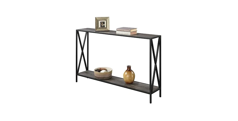 Slickblue Weathered Wood Console Sofa Table with Bottom Shelf and Metal Frame