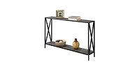 Slickblue Weathered Wood Console Sofa Table with Bottom Shelf and Metal Frame