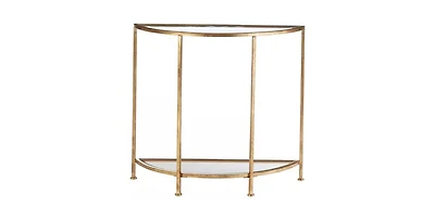 Slickblue Half-Circle Entryway Console Table Metal Glass Top Bottom Shelf Sofa Table