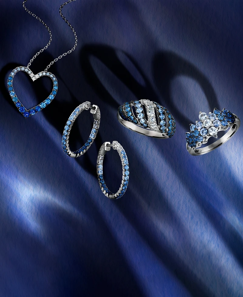 Le Vian Small Denim Ombre (1-3/4 ct. t.w.) & White Sapphire (3/8 ct. t.w.) Hoop Earrings in 14k White Gold, 1.02"