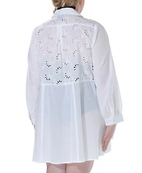 Raviya Plus Size Cotton Eyelet Button-Front Cover-Up Dress