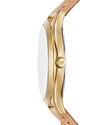 Michael Kors Women's Slim Runway Three-Hand Nude Leather Watch, 38mm