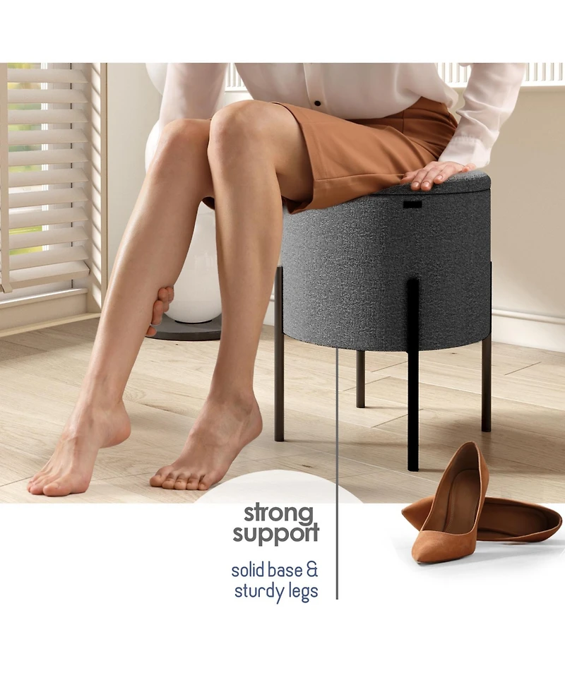 Boucle Round Ottoman with Hidden Storage – Modern Foot Stool, Makeup Vanity Small Rest, Perfect for Living Room & Bedroom D