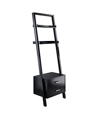 Slickblue Modern Black 2-Drawer Leaning Ladder Bookshelf Bookcase for Entryway Storage and Display