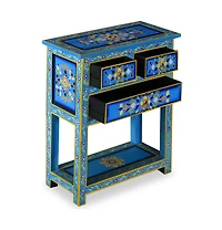 Sideboard with Drawers Solid Mango Wood Turquoise Hand Painted