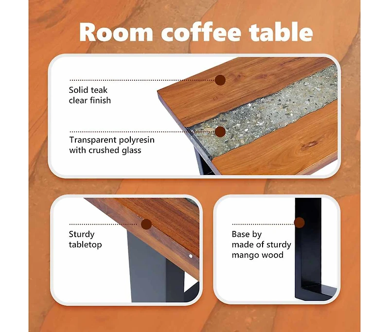 Coffee Table Teak Resin 39.4"x19.7"
