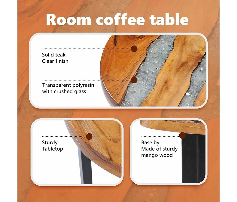 Coffee Table 15.7"x17.7" Solid Teak Wood and Polyresin