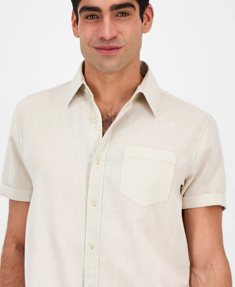 Sun + Stone Men's Blake Linen Chambray Short Sleeve Button-Front Shirt, Created for Macy's
