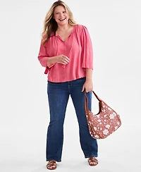 Style & Co Plus Printed 3/4-Sleeve Top, Exclusively at Macy's