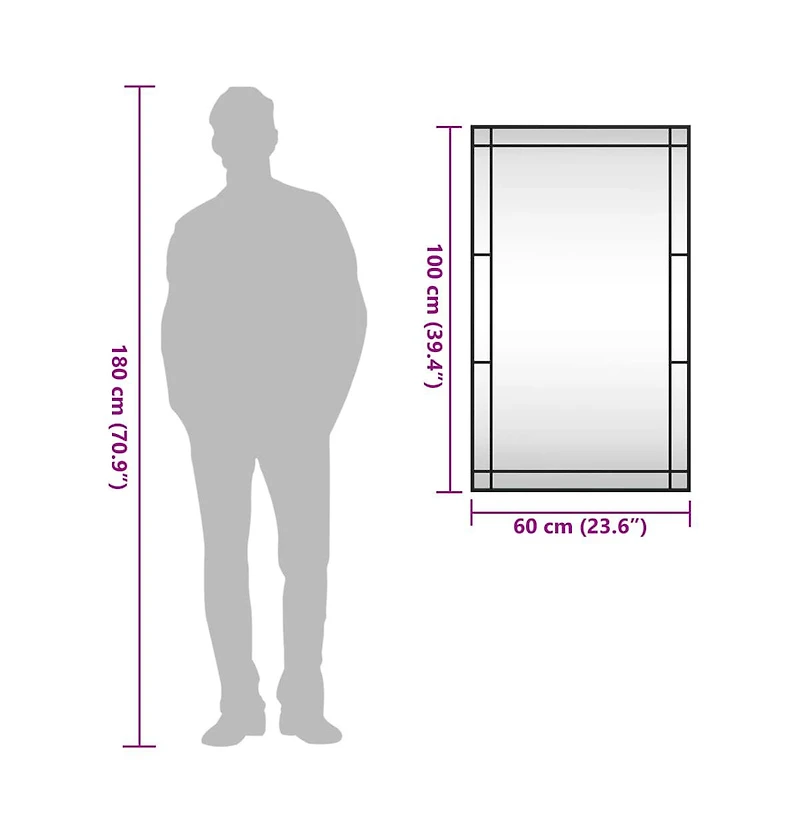 vidaXL Wall Mirror Black 23.6"x39.4" Rectangle Iron