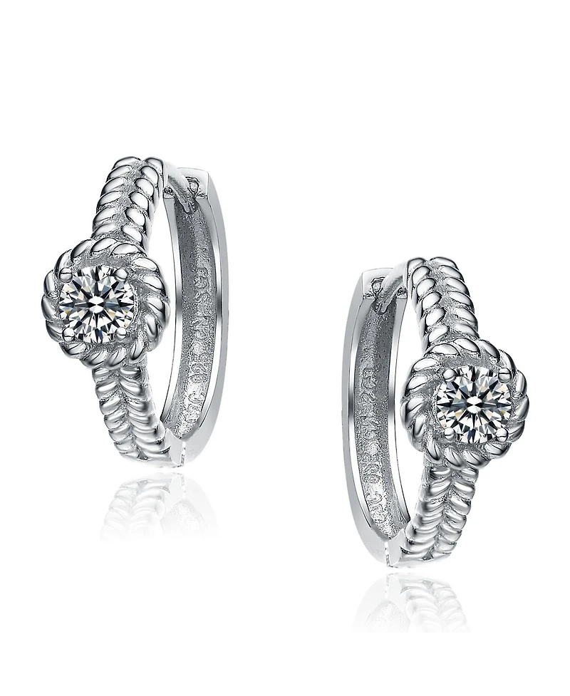 Sterling Silver White Gold Plated Cubic Zirconia Cable Hoop Earrings