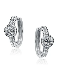 Sterling Silver White Gold Plated Cubic Zirconia Cable Hoop Earrings