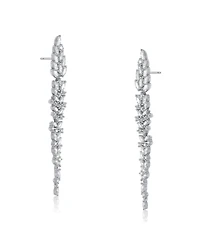 Sterling Silver White Gold Plated Leaf-Shaped White Cubic Zirconia Accent Dangle Earrings