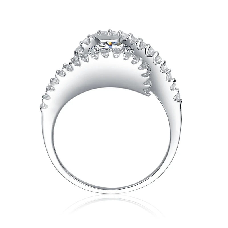 Sterling Silver Cubic Zirconia White Gold Plated Pave Bypass Ring