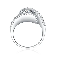 Sterling Silver Cubic Zirconia White Gold Plated Pave Bypass Ring