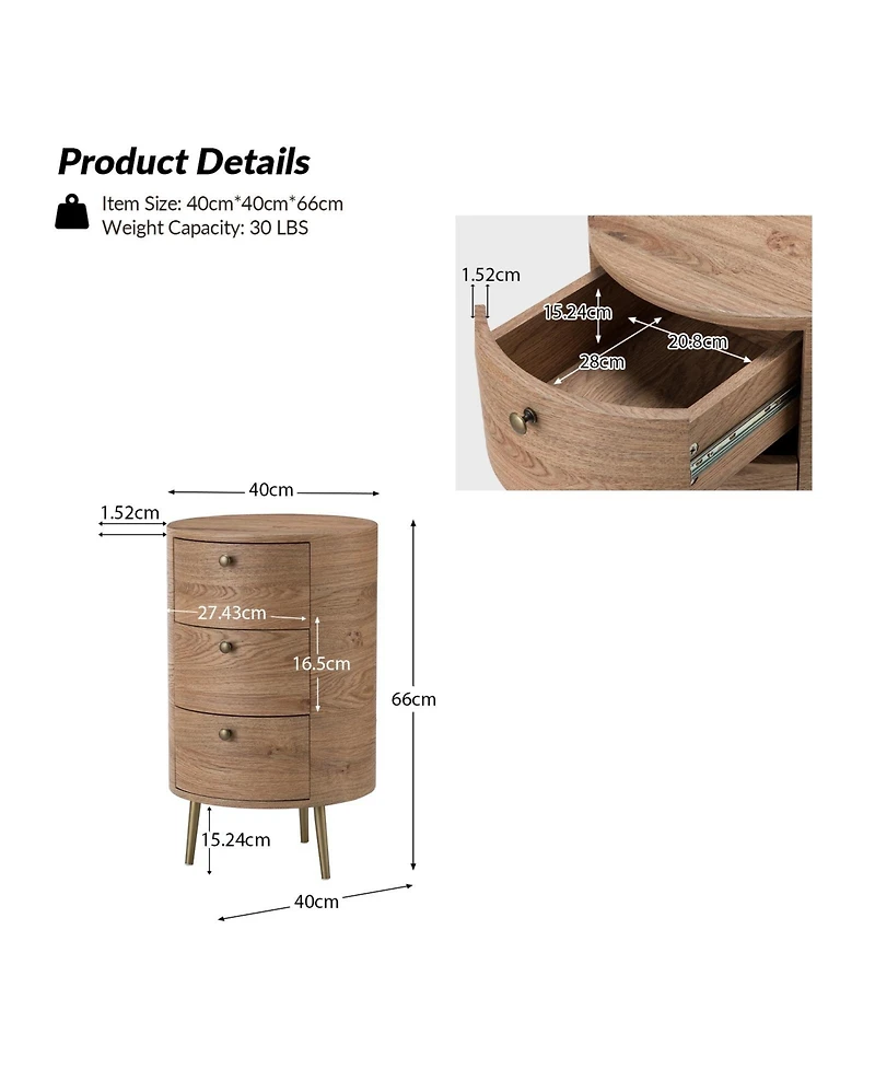Hulala Home Cavinato Contemporary 26'' Tall Drum 3 - Drawer End Table with Metal Legs