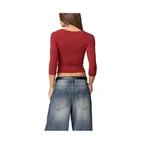 Edikted Womens Mary Quarter Sleeve Wide Neck Top