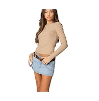 Edikted Womens Nicky Ribbed Long Sleeve T Shirt