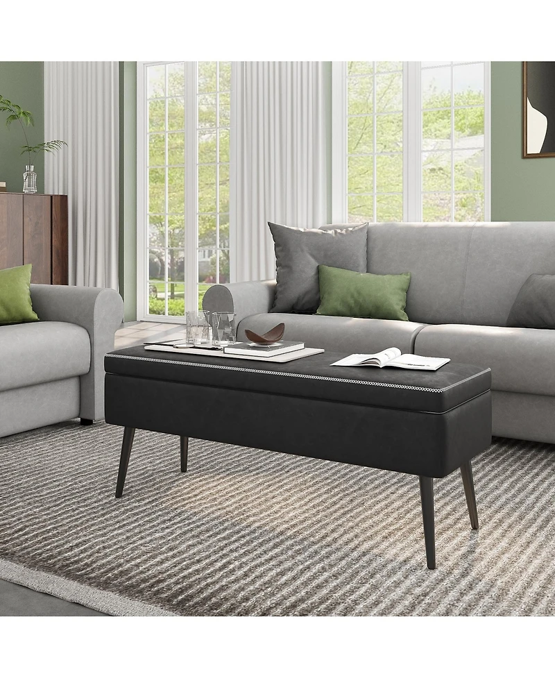 gaomon 47.7'' Mid-century Modern Upholstered Storage Bench with Solid Wood Legs
