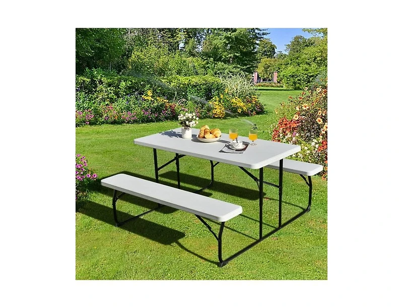 Slickblue Folding Picnic Table with 2 Benches for Convenient Outdoor Dining and Storage