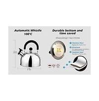 2.5 Qt Stainless Steel Teapot – Whistling Kettle with Ergonomic Stay-Cool Handle and Quick Heat Base