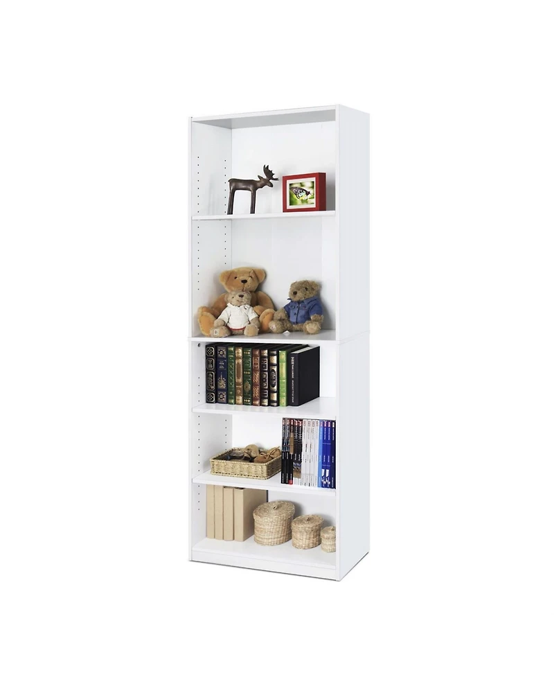 Modern 5-Shelf Bookcase for Storage and Display in Living Room or Office