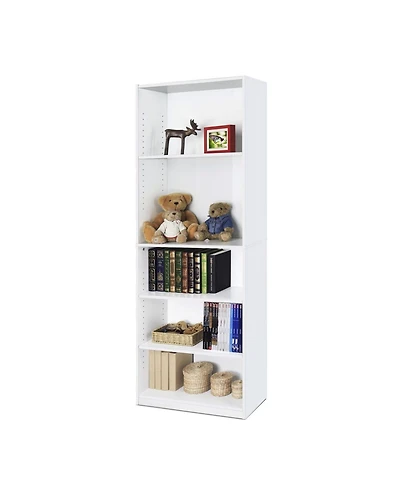 Modern 5-Shelf Bookcase for Storage and Display in Living Room or Office