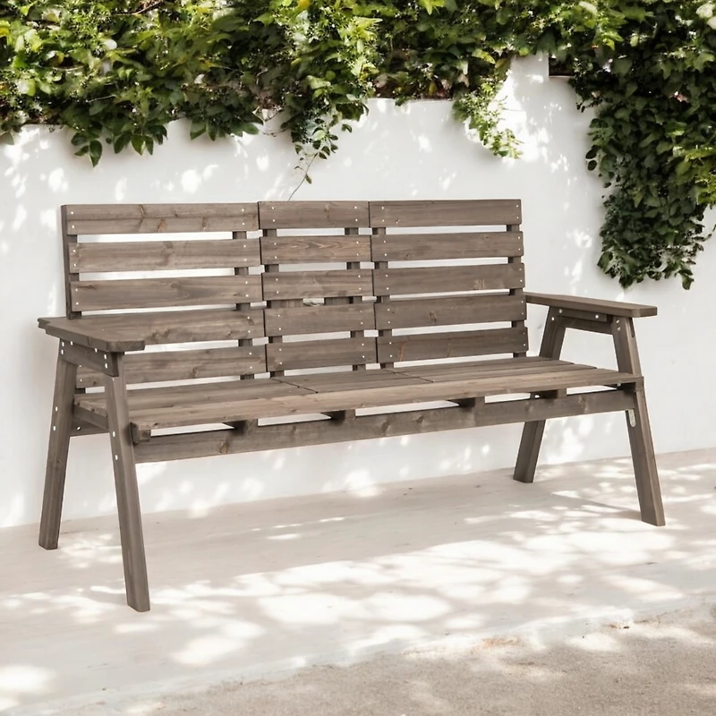 Slickblue Farmhouse Outdoor Fir Wood Patio Garden Bench with Folding Center Table