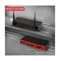 Pyle Uhf Wireless Microphone System with Bluetooth - Dual Channel, 2 Handheld Mics, Portable Mixer, Red