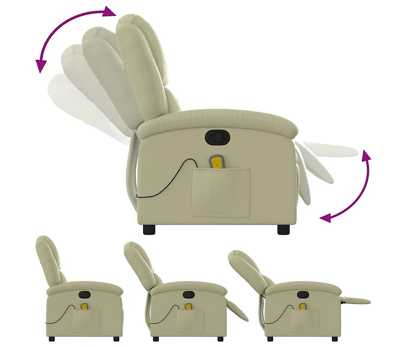 Massage Recliner Chair Cream Real Leather