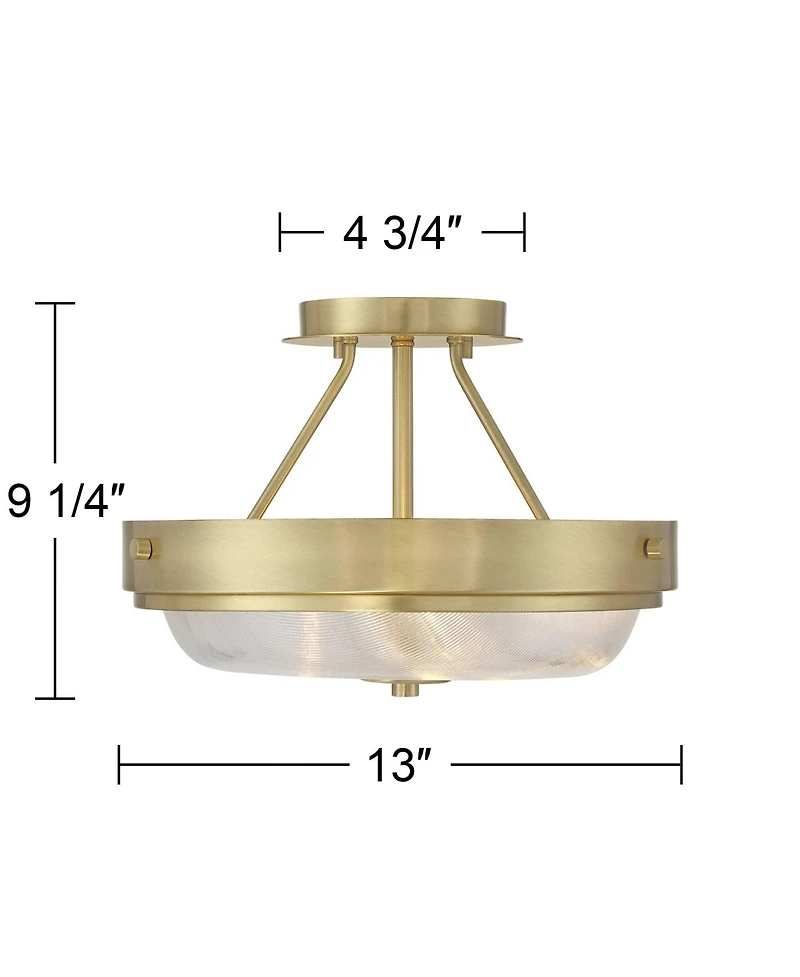 Regency Hill Carmine 13" Modern Semi Flush-Mount Ceiling Light Fixture Kitchen Foyer Hallway Round Brass Finish Glass Bedroom