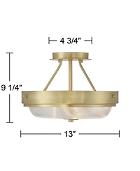 Regency Hill Carmine 13" Modern Semi Flush-Mount Ceiling Light Fixture Kitchen Foyer Hallway Round Brass Finish Glass Bedroom