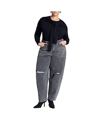 Eloquii Women's Relaxed Taper Leg Jean With Studs