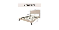 Linen Upholstered Platform Bed with Button-Tufted Headboard – Modern Bed Frame with Wood Slats, No Box Spring Needed