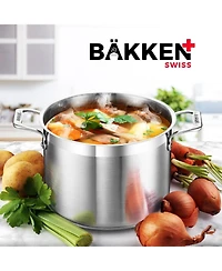 Bakken-Swiss 8-Quart Brushed Stainless Steel Stockpot with Lid – Heavy-Duty Induction Pot with Riveted Handles – Ideal for Soup, Seafood