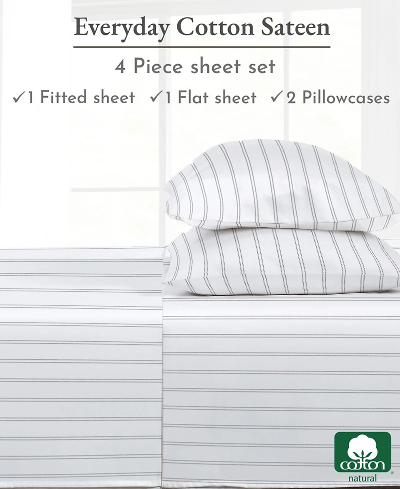 Sheet Set Rose King Bed Sheets, Soft 100% Cotton Sateen, 4 Pc Deep Pocket Sheets & Pillowcase - Vintage