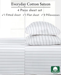 Sheet Set Rose King Bed Sheets, Soft 100% Cotton Sateen, 4 Pc Deep Pocket Sheets & Pillowcase - Vintage