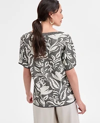 Jm Collection Petite Puff-Sleeve Jacquard Sweater, Exclusively at Macy's