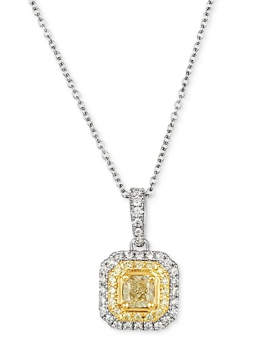 Le Vian Sunny Yellow Diamond & Vanilla Diamond Halo 18" Pendant Necklace (3/4 ct. t.w.) in 14k Two-Tone Gold