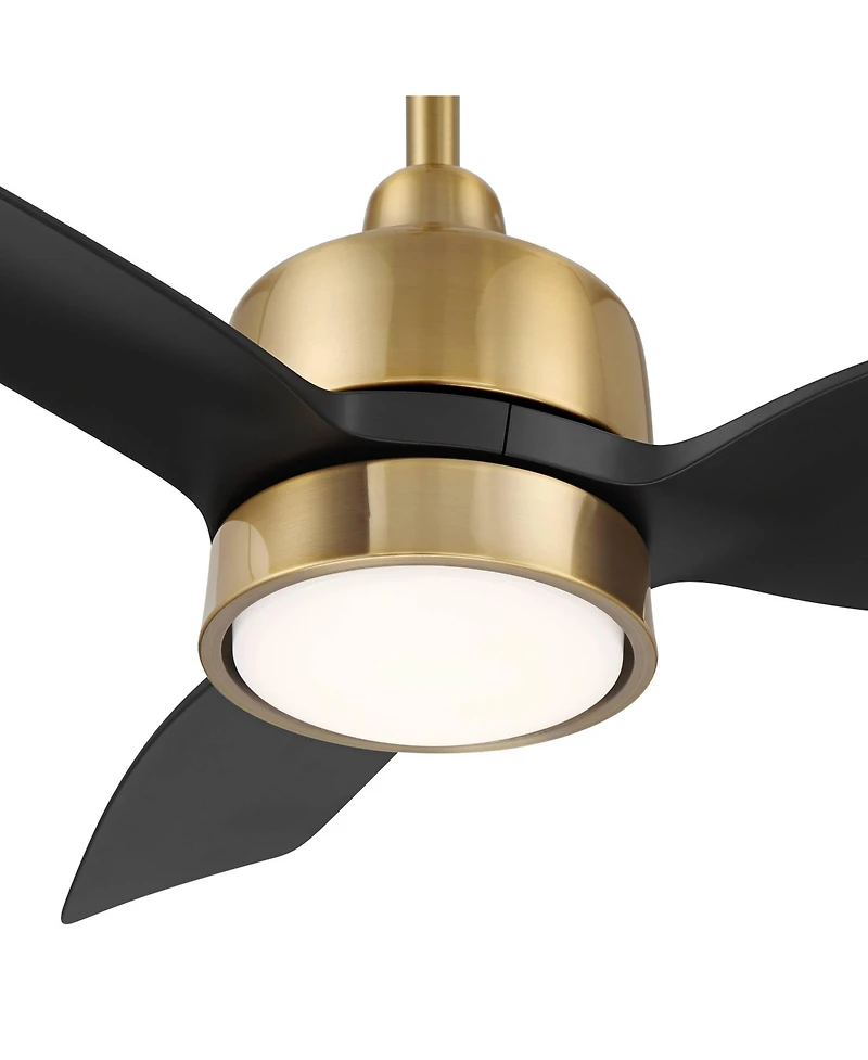 Casa Vieja 36" Verdin Modern Indoor Outdoor Ceiling Fan 3 Blade Led Light Remote Control Brass Finish Black Blades Bedroom Living Room Kitchen Garage