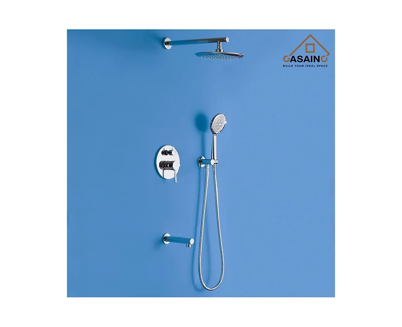 Casainc 3-Function Rainfall Complete Shower System with 5-Setting Handheld and Bath Spout