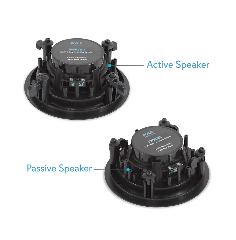 Pyle Dual 5.25" In-Wall / In-Ceiling 2-Way Full Range Stereo Speakers with Magnetic Grill (300W Max)