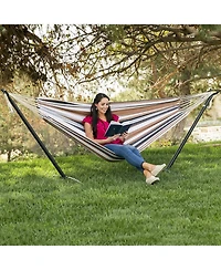 Slickblue Portable Stripe Cotton Hammock with Metal Stand and Carry Case