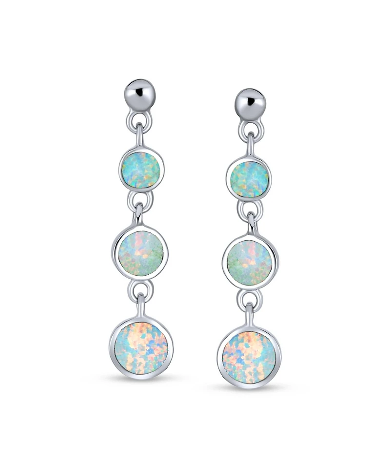 Bling Jewelry Geometric 3 Bezel Round Disc Linear Circle Synthetic Opal Dangle Earrings For Women Sterling Silver