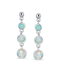 Bling Jewelry Geometric 3 Bezel Round Disc Linear Circle Synthetic Opal Dangle Earrings For Women Sterling Silver