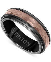 Triton Men's Two-Tone Espresso Faceted Texture Wedding Band Brown & Black Tungsten Carbide