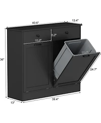 gaomon Double Tilt Out Trash Cabinet 20 Gallon,Hidden Wooden Can with Deodorizing Function,Farmhouse Laundry Hamper Cabinet, Pet Proof T