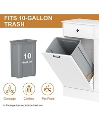 gaomon Double Tilt Out Trash Cabinet 20 Gallon,Hidden Wooden Trash Can Cabinet with Deodorizing Function,Farmhouse Laundry Hamper Cabinet, Pet Proof T